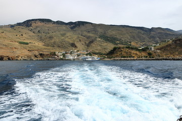 The small traditional village of Chora Sfakion, Sfakia, Chania, Crete, Greece.