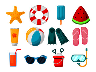 collection of summer icons isolated on white background. vector Illustration.