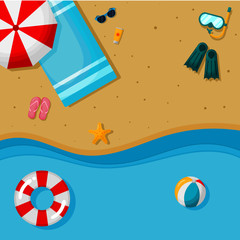 summer background for banners, wallpapers, invitations, posters, brochure, flyers, voucher discount. top view beach. illustration vector.