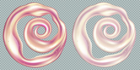 Two Swirl creamy textures. Realistic splashes isolated on transparent background. Vector illustration for advertising or packaging cosmetics or dairy products.
