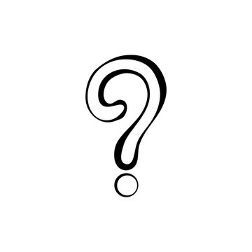 Question mark vector drawing in black and white, hand drawing line. Isolated object on white background. Hand drawn sketch vector illustration.