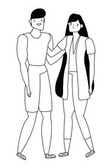 Couple of woman and man cartoon design