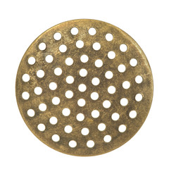 Brass sieve for decoration and needlework on an isolated white background