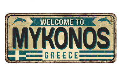 Welcome to Mykonos vintage rusty metal sign
