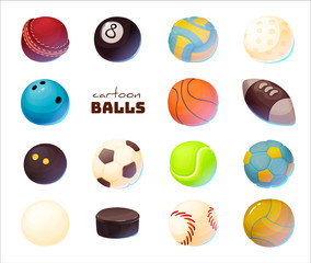 Set of cartoon sport balls, vector illustration