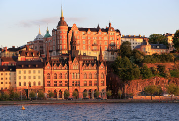 Scenic view of Stockholm's skyline architecture in late afternoon, Sweden
