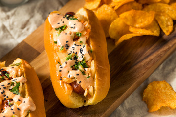 Homemade Korean Kimchi Hot Dogs