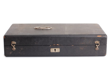 Old leather suitcase on a white background