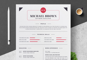 Resume Layout Set with Black & Red Accents