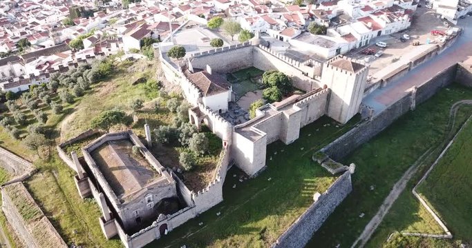 Aerial view of medieval fortification Castle of Elvas, Portugal, Europe