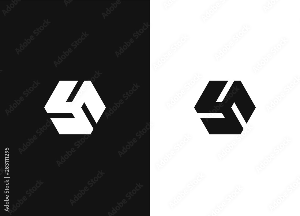 Canvas Prints minimalistic hexagonal geometric logo. black white version.