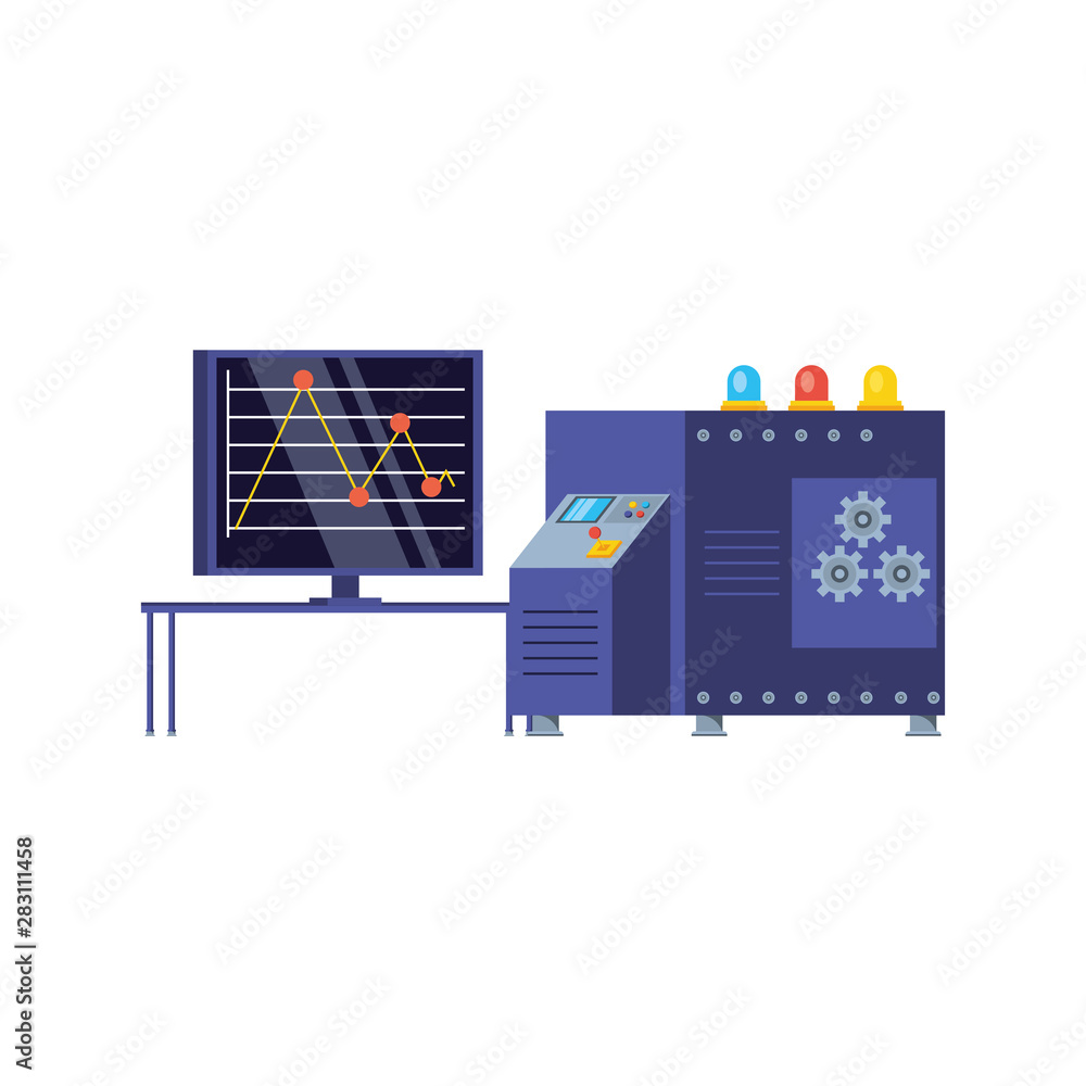 Poster industrial production machine with computer display