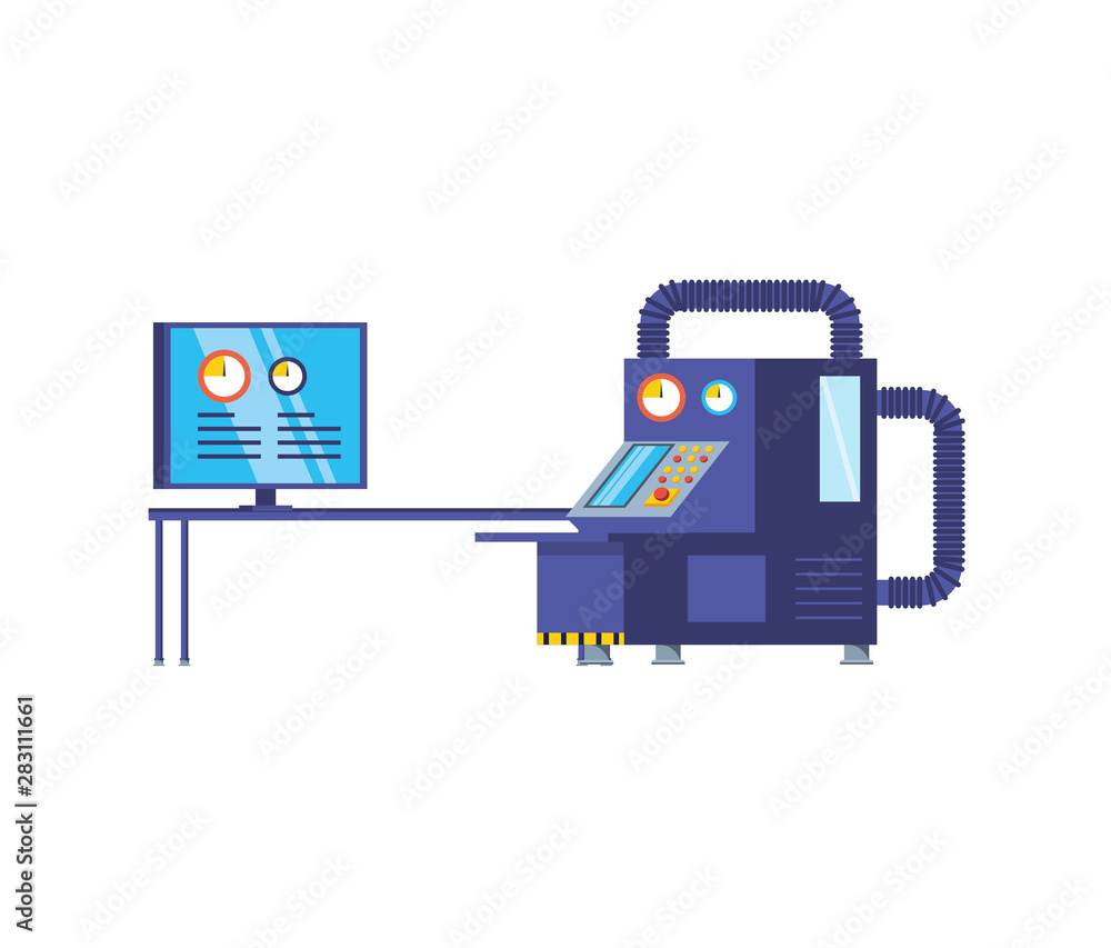 Poster industrial production machine with computer display