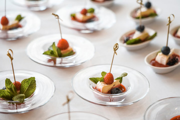 Canapes, fruits, cheese