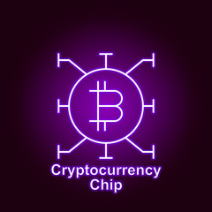 Obraz premium bitcoin chip outline icon in neon style. Element of cryptocurrency illustration icons. Signs and symbols can be used for web, logo, mobile app, UI, UX