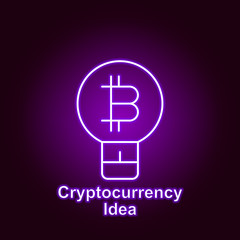 bitcoin idea outline icon in neon style. Element of cryptocurrency illustration icons. Signs and symbols can be used for web, logo, mobile app, UI, UX