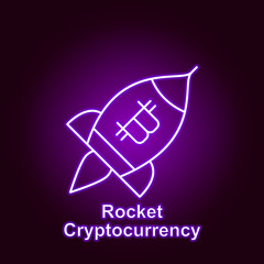 bitcoin rocket outline icon in neon style. Element of cryptocurrency illustration icons. Signs and symbols can be used for web, logo, mobile app, UI, UX