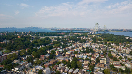 Aerial Drone Staten Island Verrazano Bridge Brooklyn