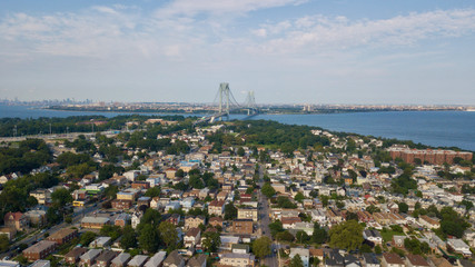 Aerial Drone Staten Island Verrazano Bridge Brooklyn