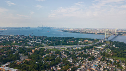 Fototapeta premium Aerial Drone Staten Island Verrazano Bridge Brooklyn