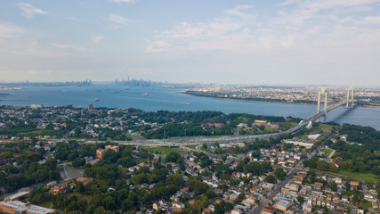 Aerial Drone Staten Island Verrazano Bridge Brooklyn