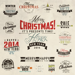 Set of calligraphic and typographic christmas elements, frames, vintage labels and borders