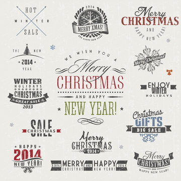 Set of calligraphic and typographic christmas elements, frames, vintage labels and borders