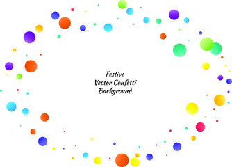 Festive color round confetti background. Abstract frame confetti texture for holiday, postcard, poster, website, carnivals, birthday and children's parties. Cover confetti mock-up. Wedding card layout