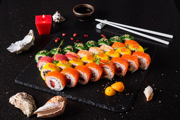 sushi set on the black background