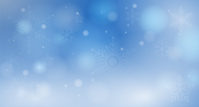 blue winter bokeh background with snowflakes and glowing circular lights vector illustration