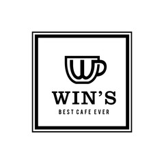Illustration of letter W sign made like a coffee cup logo design