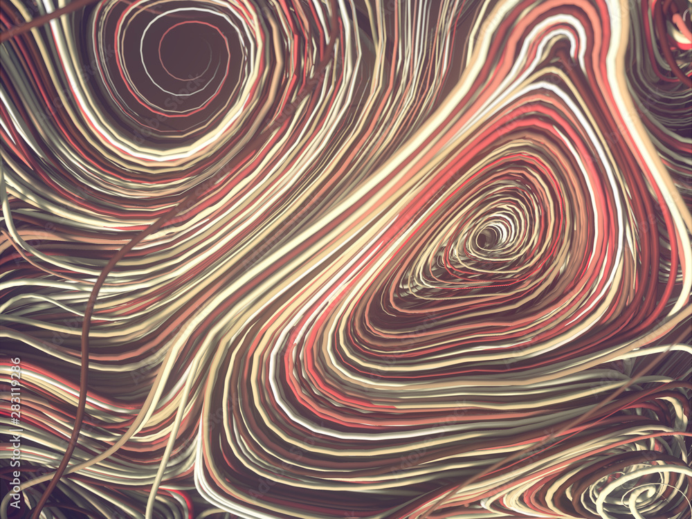 Poster Interlacing abstract colored curves. 3D rendering geometric pattern