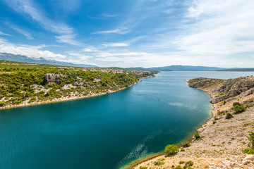 View of Novsko Zdrilo, the strait of the Adriatic Sea in Croatia between the Novigrad Sea (a bay of the Adriatic) and the Velebit Channel.