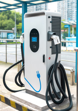 Charger station of Electric city buses. Eco green energy concept.
