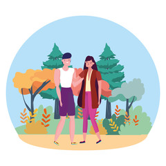 Couple of woman and man cartoon design