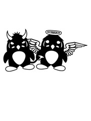 pinguin satan böser himmel engel heilig fliegen flügel gut gewissen hölle dämon tot verkleidung teufel hörner süß niedlich klein vogel cool comic cartoon clipart design
