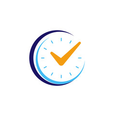 Clock icon vector with check mark. Flat design element watch isolated on white background.