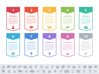 Infographic design business concept vector illustration with 10 steps or options or processes represent work flow or diagram or web button banner