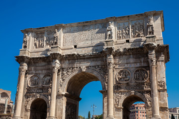 Fototapeta na wymiar The Arch of Constantine a triumphal arch in Rome, situated between the Colosseum and the Palatine Hill built on the year 315 AD