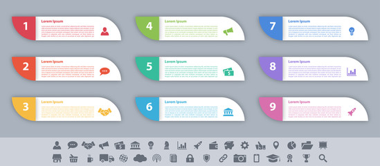 Fototapeta na wymiar Infographic design business concept vector illustration with 9 steps or options or processes represent work flow or diagram or web button banner
