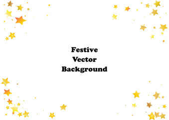 Festive glitter gold star confetti background. Abstract frame confetti texture for holiday, postcard, poster, website, carnivals, birthday and children's parties. Cover confetti mock-up. Wedding card