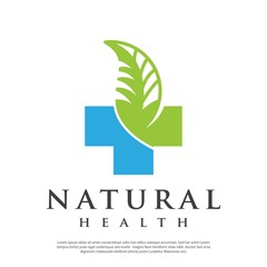 Vector cross health logo with organic leaves
