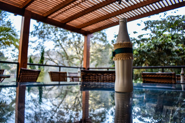 detail table in gazebo pergola in park garden