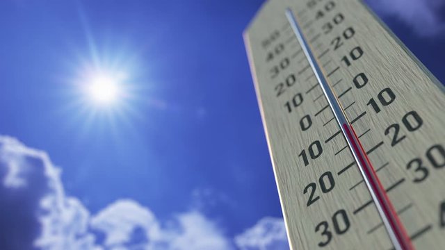 Temperature drops to -10 minus ten degrees centigrade, thermometer close-up. Weather forecast related 3D animation