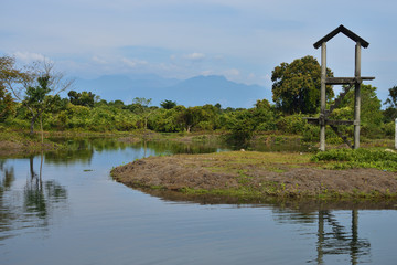 A watch tower near a creek at Buxa Tiger Reserve in West Bengal, India.