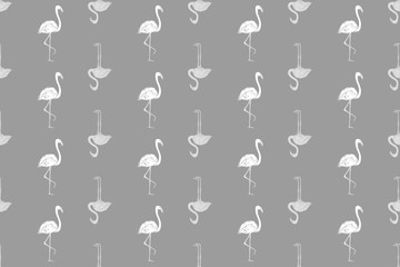 Seamless abstract wallpaper with flamingos. Hand drawn birds. Pattern for design. Black and white illustration