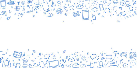 Abstract pattern with school supplies. Back to school. Set of different signs. Hand drawn elements. Illustration for banners, flyers or posters