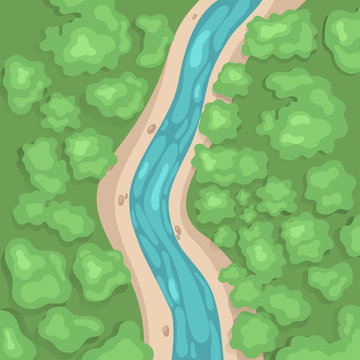 River Top View. Simple Illustration. Vector Graphics.