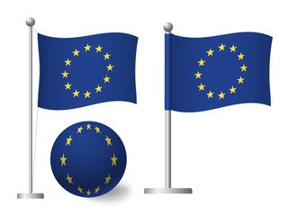 Europe EU flag on pole and ball icon