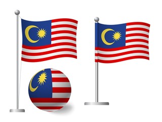 Malaysia flag on pole and ball icon